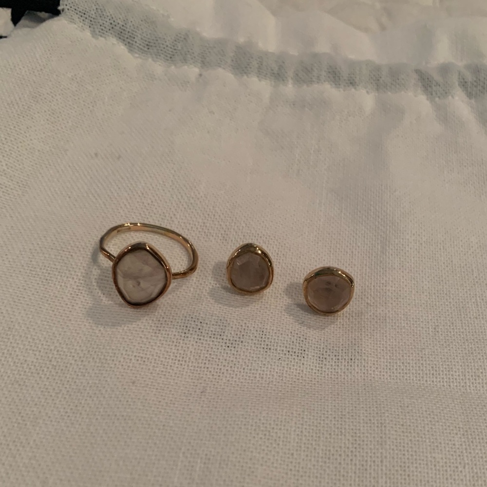 Monica Vinader Rose Quartz Siren Stud Earrings and Ring